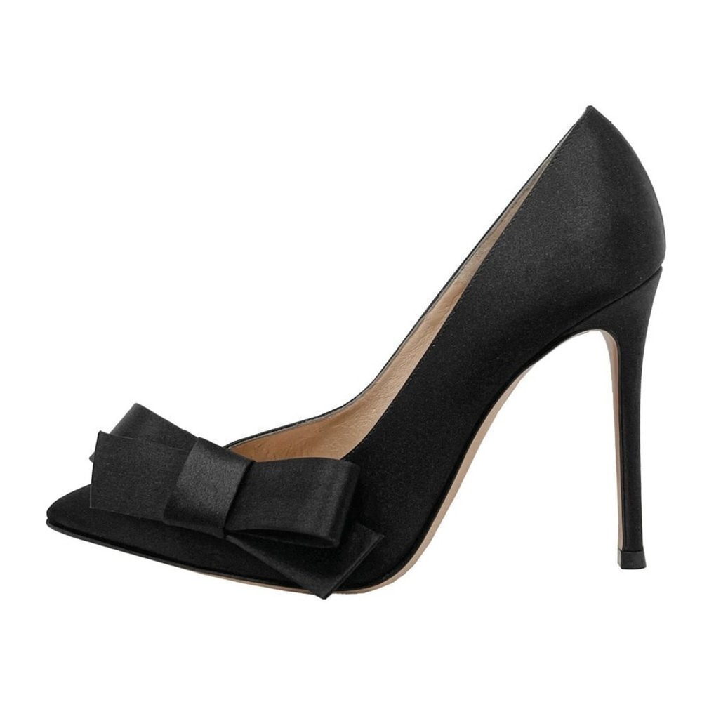 Gianvito Rossi‎ Black Satin Bow Pumps Pointed Toe EU 37